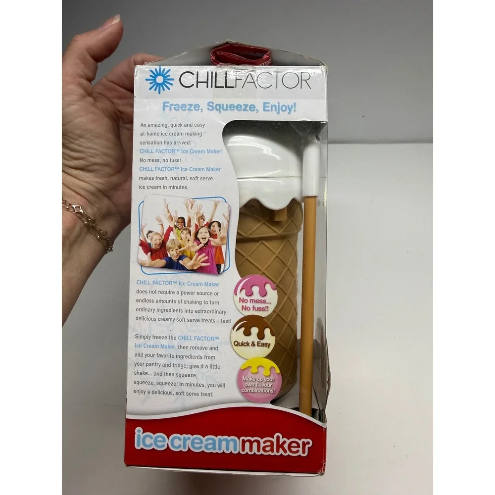 Chill Factor Ice Cream Maker Soft Serve Squeeze Cone Tan White New in Box